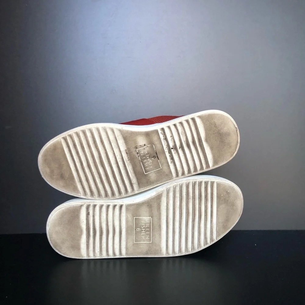 Eileen Fisher Slip On Platform Sneaker Shoes Women's Size 6 Red‎ Stretch Walking